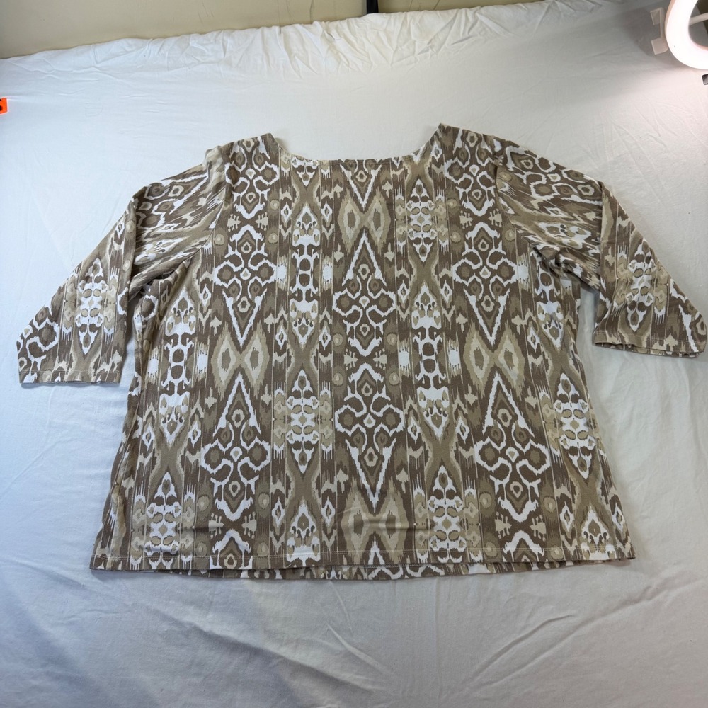 Ruby Rd Woman Blouse Women's 2X Brown Tan Geometric Beaded V Neck 3/4 Sleeve - Picture 8 of 8